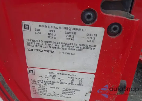 1996 Chevrolet Camaro Z28 from USA, damaged, VIN 2G1FP22PXT2152732